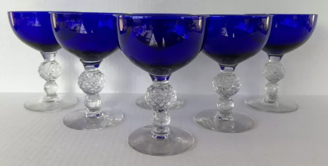 Vintage Morgantown Golfball Champagne Glasses 4 7/8” Ritz Cobalt Blue Set of 6 Vintage Morgantown Golfball Champagne Glasses 4 7/8” Ritz Cobalt Blue Set of 6