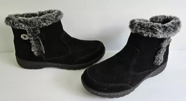 Khombu Boots Womens 10 Snow Winter Black Suede Faux Fur Trim Ankle Fleece Lined