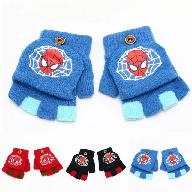 Kids Boys Girls Winter Half & Full Finger Gloves Mittens Spiderman Hand Warmer