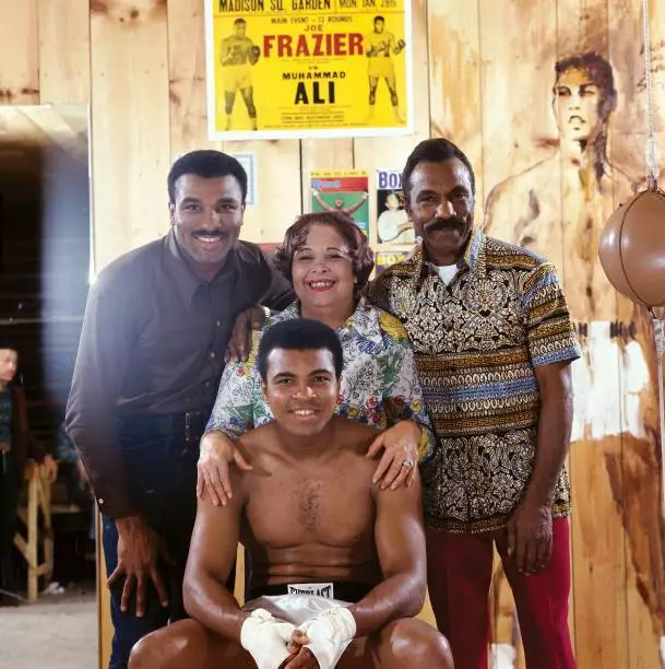 Muhammad Ali with family brother Rahman Ali, mother Odessa C - 1974 Old Photo