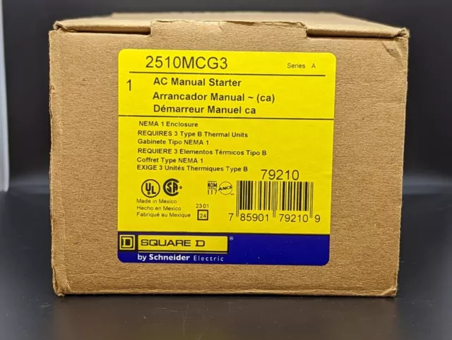 Square D 2510MCG3 Nema 1 3P 600VAC Manual Starter New In Box USA