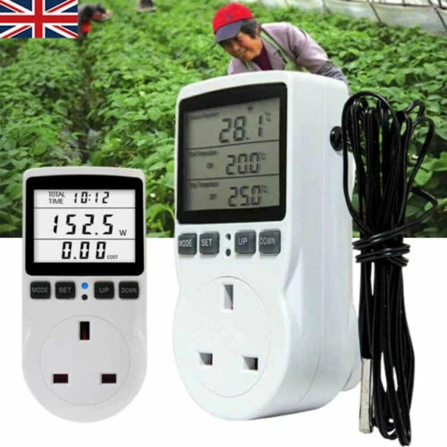 DIGITAL THERMOSTAT TIMER Electric Plug In Temperature Controller Sensor