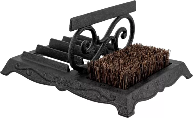 Black Cast Iron Shoe Scraper & Scrubber Mat, Footwear Bottom Dirt Cleaning Brush