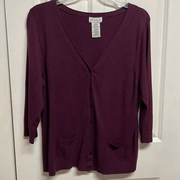 White Stag Purple Plum Rayon Blend Long Sleeve Cardigan Sweater Size XL