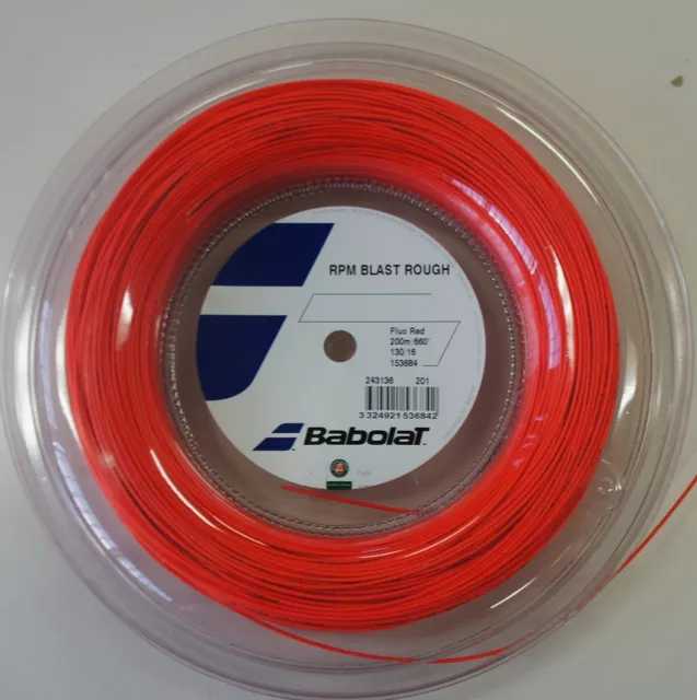 New BabolaT RPM ROUGH (RPM Blast Rough) 130/16 200M Reel Tennis String, Fluo Red