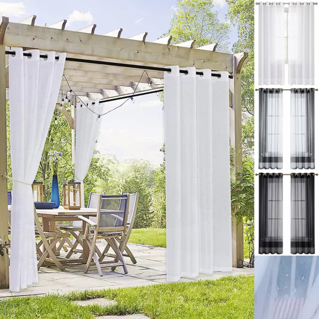 2X Outdoor Waterproof Voile Curtains for Garden Patio Pergola Eyelets Curtains