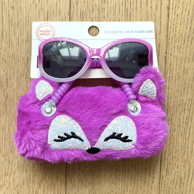 Stylish Girls Pink Sunglasses And Fuzzy Hot Pink Fox Case Set - Adorable!
