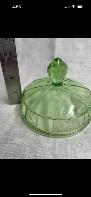 Vintage Uranium Glass Candy Dish - Lid Only - 1 inch deep