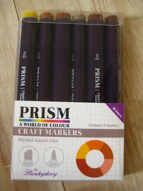Marcadores artesanales de prisma - Juego de 6 bolígrafos marrones de doble extremo tintas a base de alcohol Hunkydory
