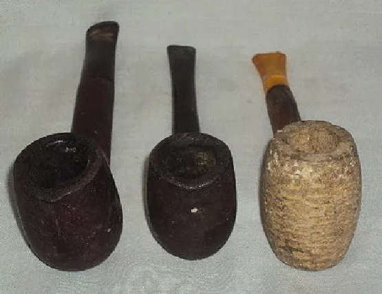 Vintage Ancien Ensemble De 3 Pièces en Bois Tabac Fumer Pipes de Collection