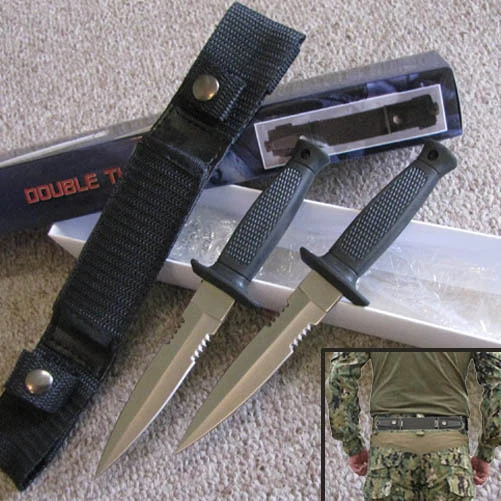 DOUBLE TROUBLE - 2pc BOOT THROWING KNIFE Set w/Waist Sheath - Military ...