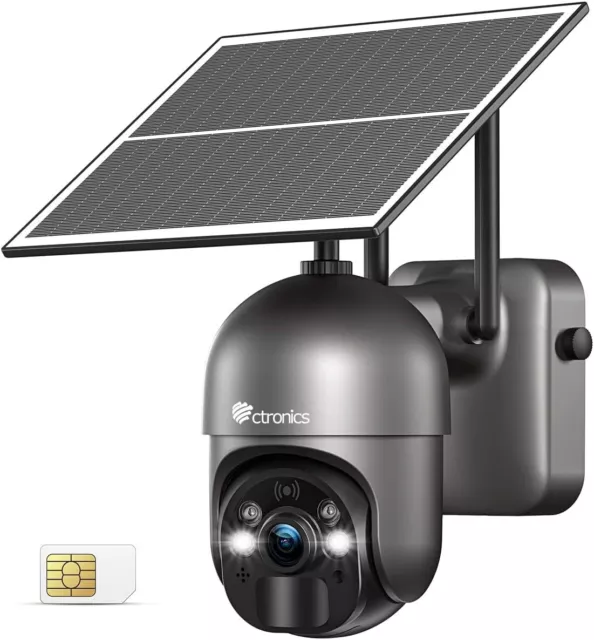 ctronics 2K 3MP 4G LTE Überwachungskamera Aussen mit SIM Karte, PTZ Solar Kamera
