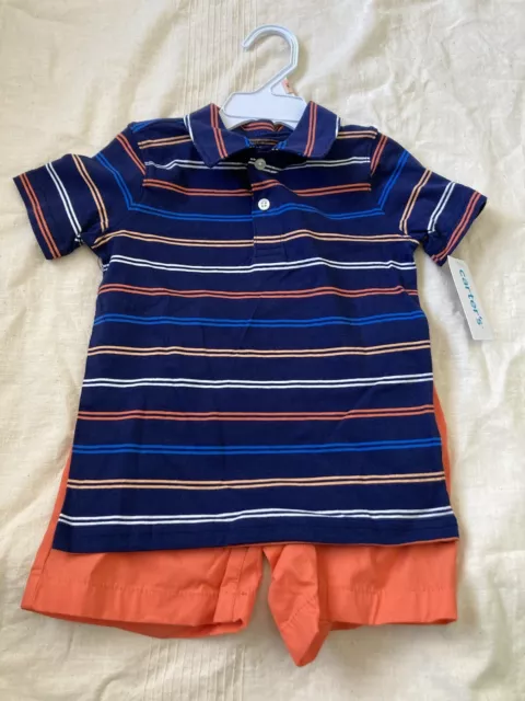 Carters baby boy stripe shirt/orange short outfit size 2T NWT