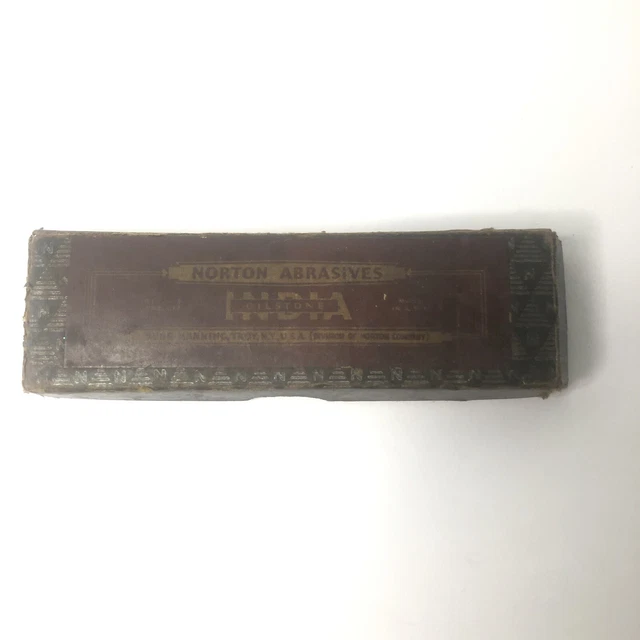 Antique Vintage India Oilstone Norton Sharpening Stone With Box Used Condition