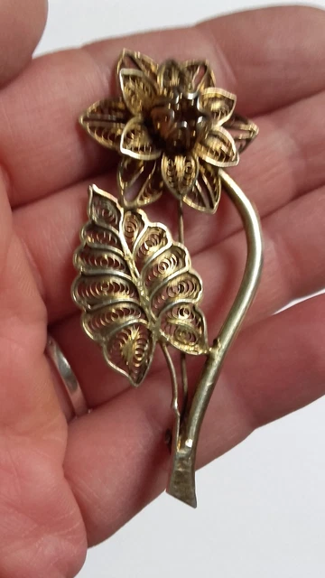 Bracelet argent, style fleurs oeillets en filigrané. - Bijoux Anciens