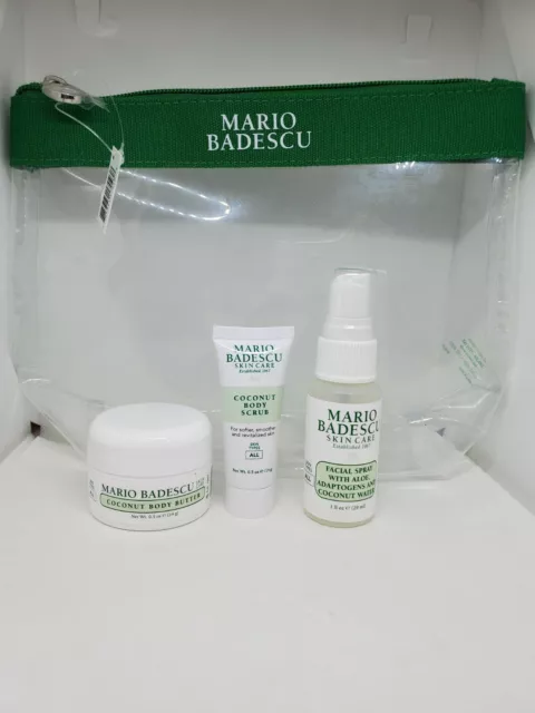 Mario Badescu 4 pc. Travel Skincare Gift Set: Bag, Coconut Butter, Scrub, Spray