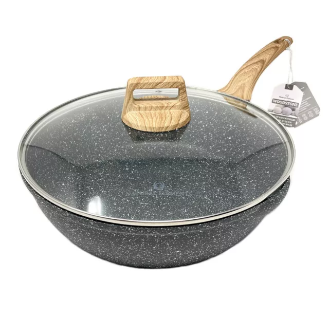 Natural Elements Woodstone Premium 14 In Low Casserole Wok with Lid New