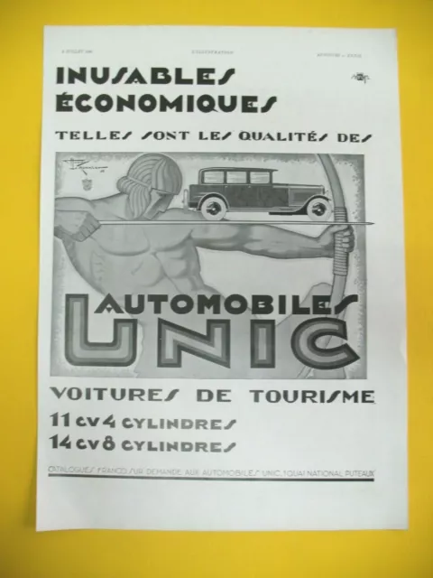 Publicite De Presse Unic Automobile Tourisme Illustration H. Le Monnier Ad  1930