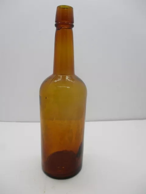 Unmarked 3 Piece Mold Amber Glass Bottle 11.25" Tall