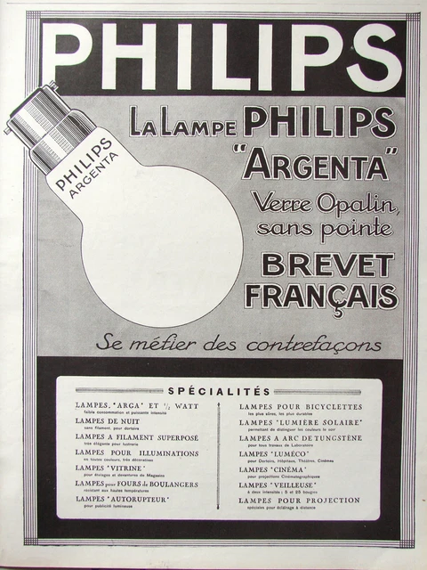 1924 Philips Silver Lamp Opal Glass Tipless Press Advertisement