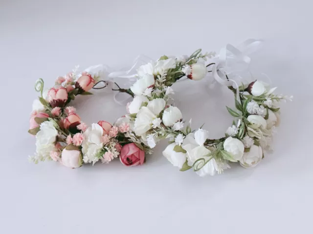 Baby Girl kid Party White Pink Flower Rose Halo Hair Tiara headband Garland