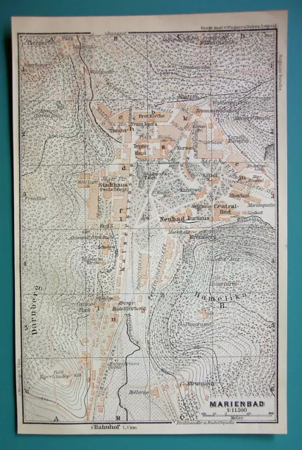 1905 MAP Baedeker - CZECH REPUBLIC Marienbad Marianske Lazne City Plan