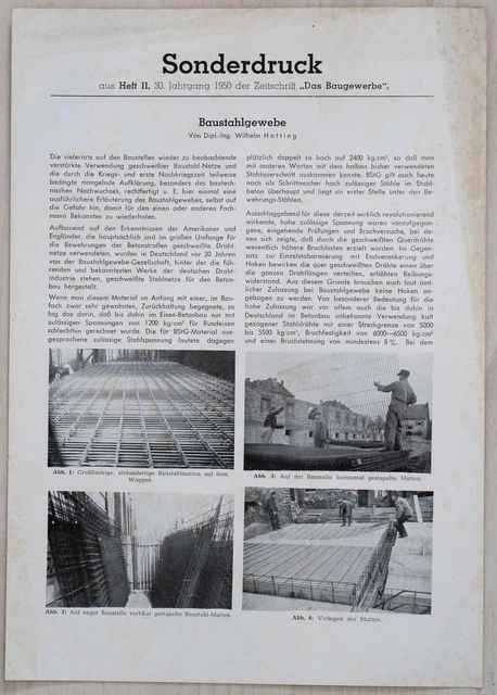Baustahlgewebe Mitteilungen Sonderdruck Jahrgang 1950 Das Baugewerbe Heft 11