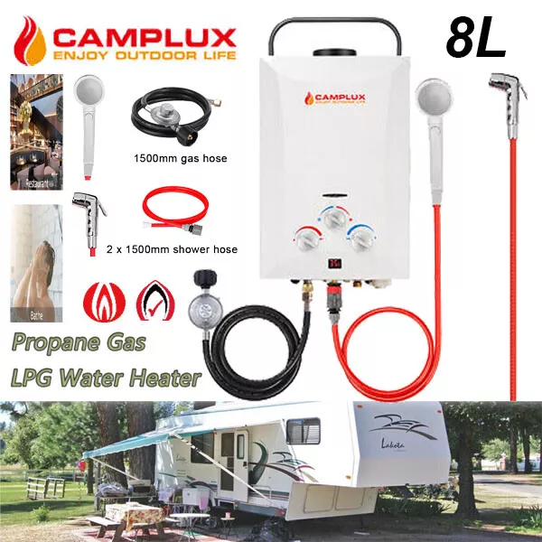 CAMPLUX 8L LPG Water Heater Instant Hot Water Gas System Outdoor w/ Shower Kit