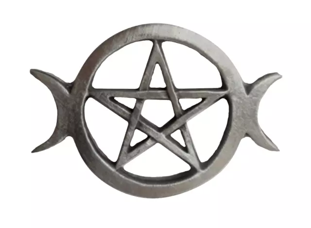 Pentagram & Moons Triple Goddess Pagan Priestess Pewter Brooch