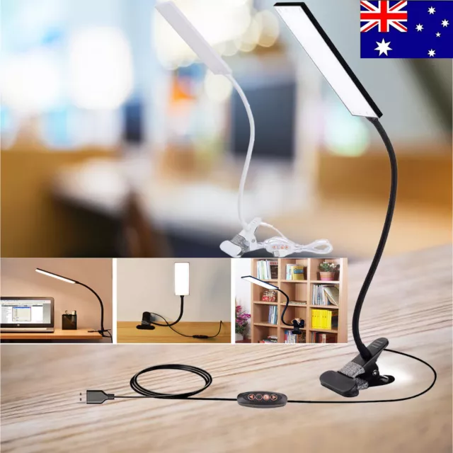 Dimmable Clip On LED Desk Lamp Eye Care USB Power Light Adjustable Clamp AU