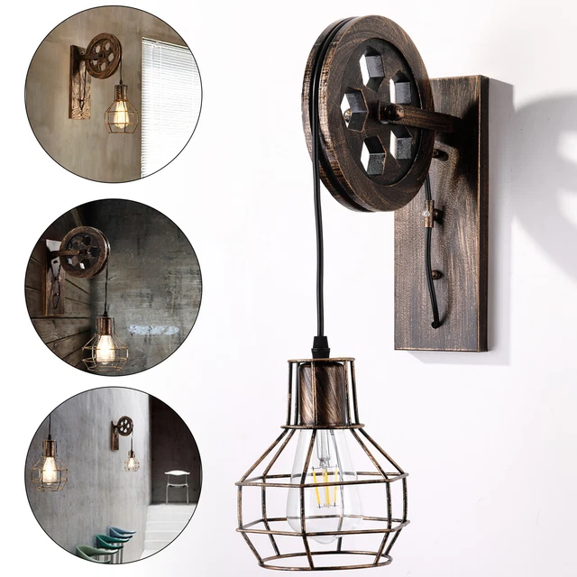 Wandleuchter Licht Antik Retro Vintage Industriell Holz-Wandleuchten Lampe Wand