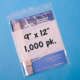 Reclosable Poly Bags W/ Write On Label, 9"W x 12"L, 2 Mil, Clear, 1000/Pack Rd