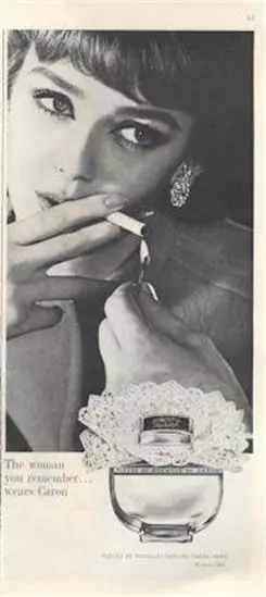 1962 Caron  PRINT AD Eaux De Toilette Perfume Vintage Bottle Lady smoking photo