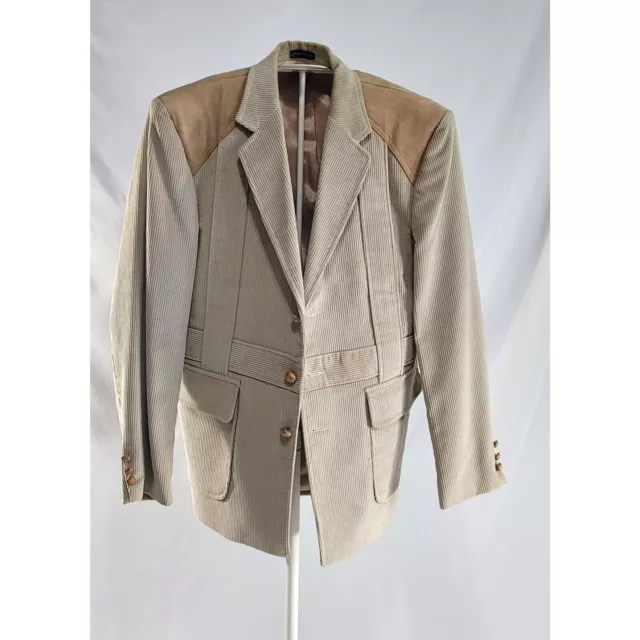 True VTG western cream corduroy blazer jacket suede shoulders size 38 S MENS