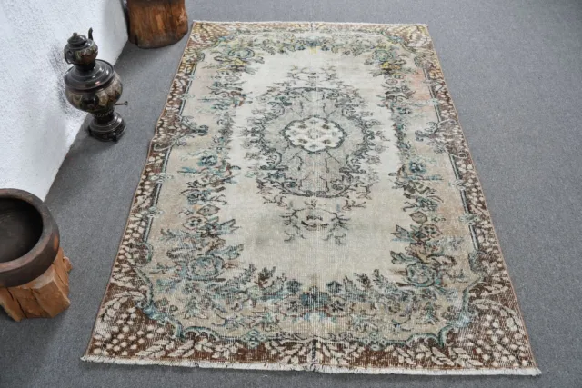 Vintage Teppich, Oushak Teppiche, 4,3x6,3 ft Flächenteppich, Orientalischer...