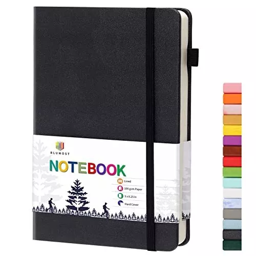 Lined Journal Notebooks with Pen Loop, Hardcover Notebook Journal for Black