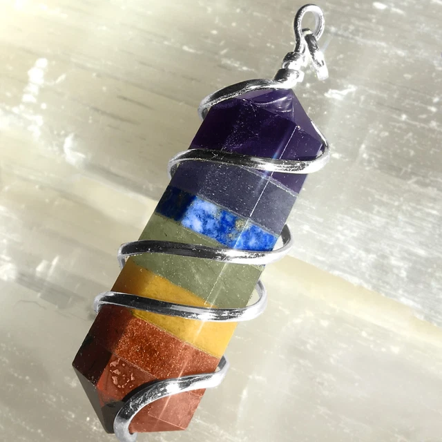 Wire Wrap Rainbow Crystal Pendant Spiral 7 Chakra Necklace Reiki Healing CHARGED