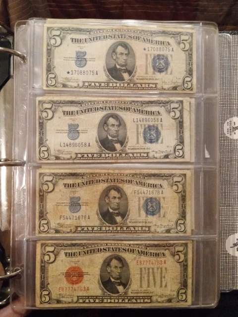 13 Five Dollar Blue And Red Seal Notes