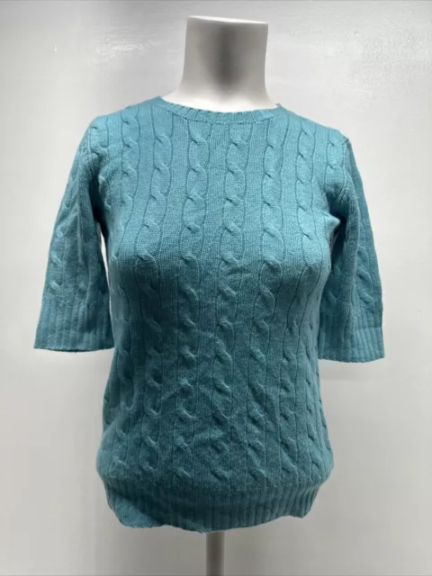 Ralph Lauren Black Label 100% Cashmere Knit Short Sleeve Top Sweater Blue Small