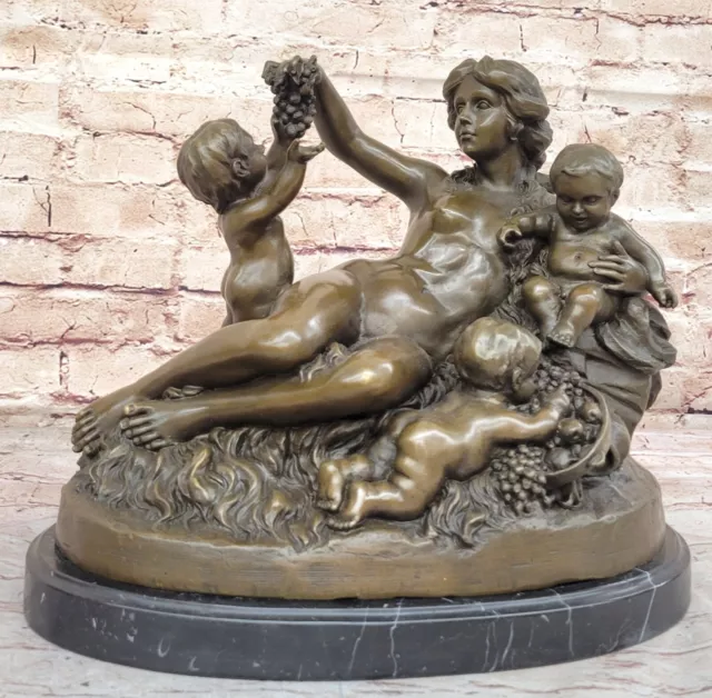 Jugendstil Masterpiece Belleuse's Mother Und Kinder Skulptur Figur