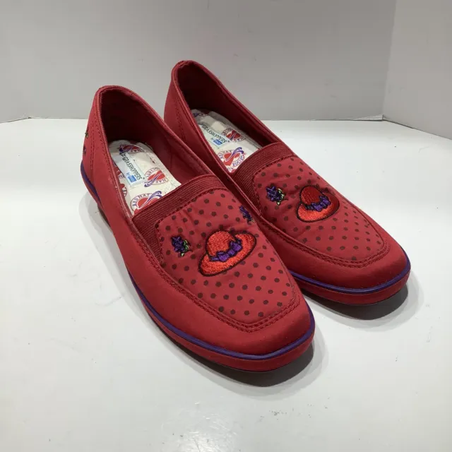Keds Grasshopper Red Hat Society Slip On Flats Womens Size 6.5M Embroidered Exc