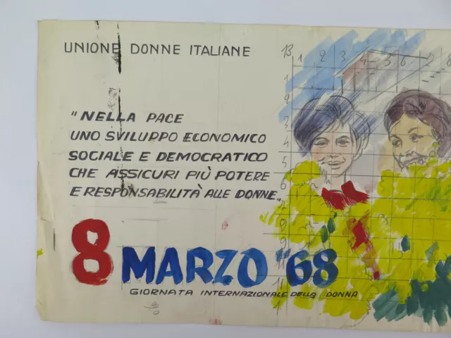 Vecchio Bozzetto D'artista Per Volantino Politico Festa Donna 8 Marzo 1968 P14 3