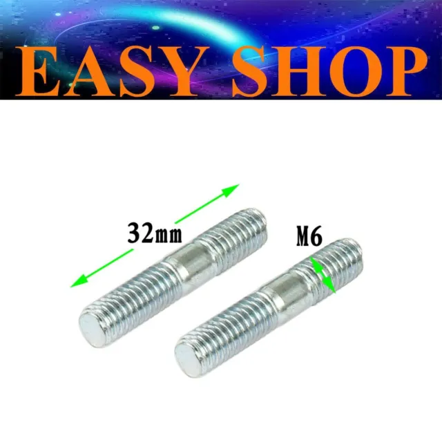 2x M6 32mm Exhaust Mounting Bolt Stainless Steel Double End Threaded Stud Screw