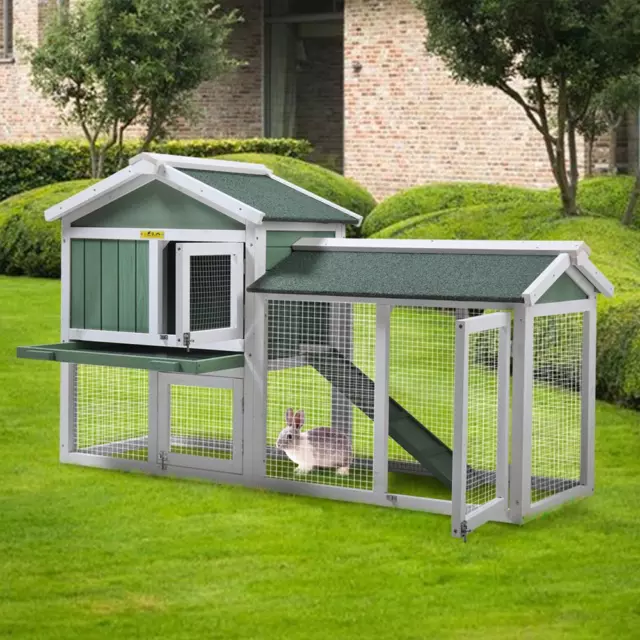 58 Inches Rabbit Hutch Chicken Coop Small Animal Poultry Cage With Run Green