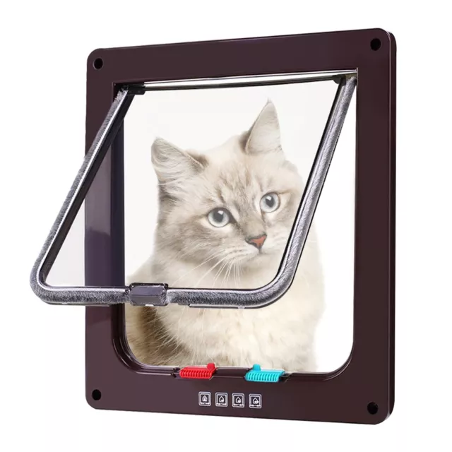 Brown 4 Way Locking Lockable Pet Cat Puppy Dog Safe Magnetic Flap Door Gate S