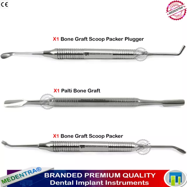 Lot de 3 instruments de chirurgie buccale pour implants cuillère en os greffe emballeur + Palti Scoop CE