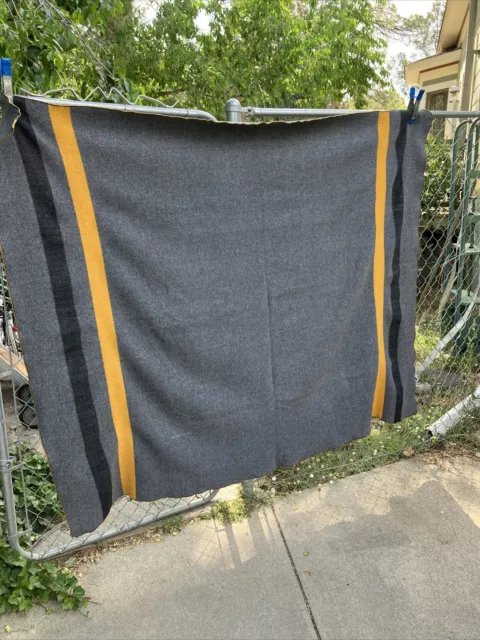 Gray black yellow Military US Army Paul Dubin 100% Wool Blanket 83”x 62”