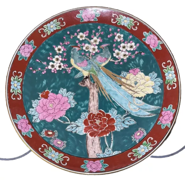 Japan MCM 16” Hand Painted Gold  Arita-Yaki Famille Platter Phoenix Flowers HUGE