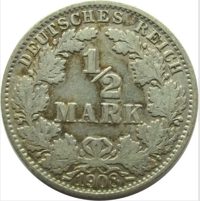 Kaiserreich  ½  Mark 1908 J  Silber (besserer Jahrgang)