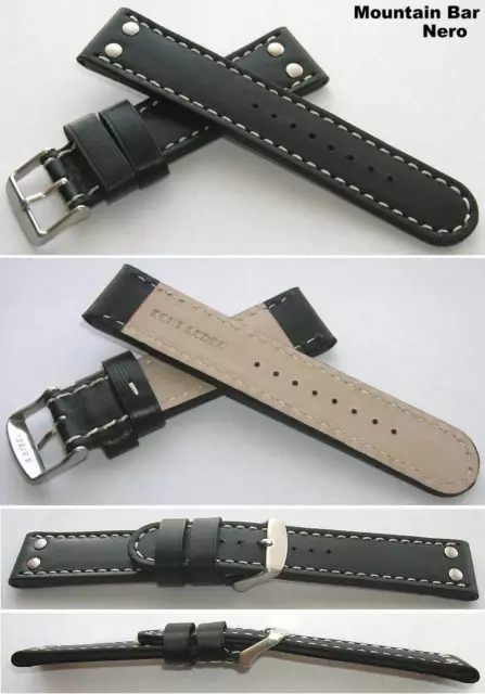 NIETENUHRENBAND FÜR FLIEGERUHR DESIGNERUHR XL NIETENUHRENARMBAND Schwarz 22 mm